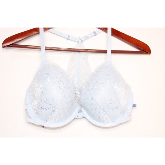 Victoria's Secret 34DD Blue Solid Push Up Lace Lightly Padded Unwired Razorback - Picture 2 of 14